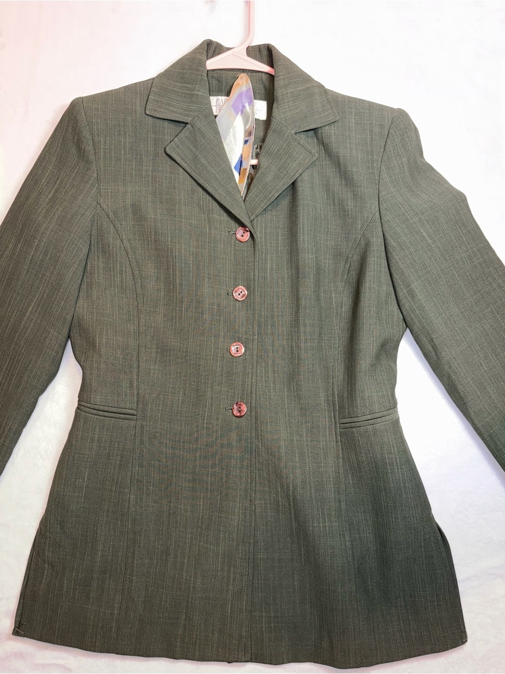 NWT - VTG Larry Levine Petites Artichoke Gray-Green 4P Button Suit Jacket Y2K